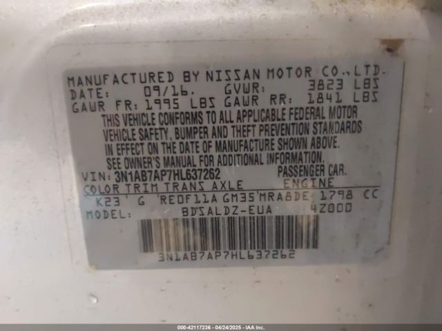 3N1AB7AP7HL637262 Nissan Sentra S/sl/sr/sv
