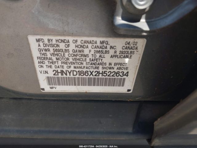 2002 ACURA MDX 2HNYD186X2H522634 Photo 8
