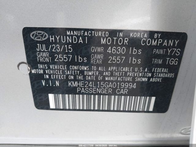 KMHE24L15GA019994 Hyundai Sonata Hybrid Se
