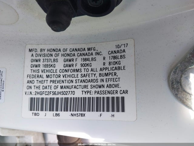 2HGFC2F56JH502770 Honda Civic Lx