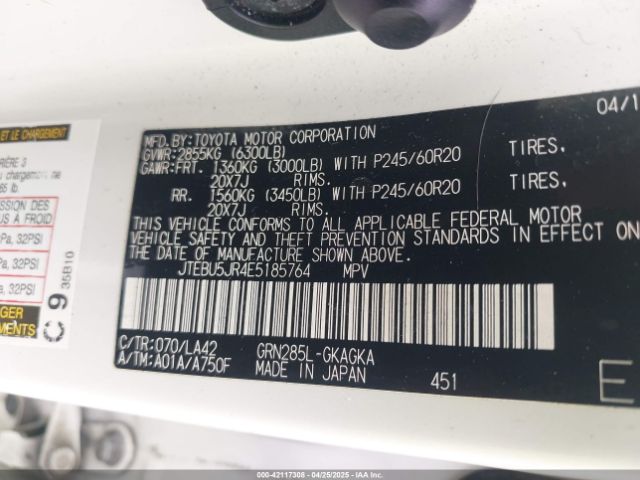 JTEBU5JR4E5185764 Toyota 4runner Limited