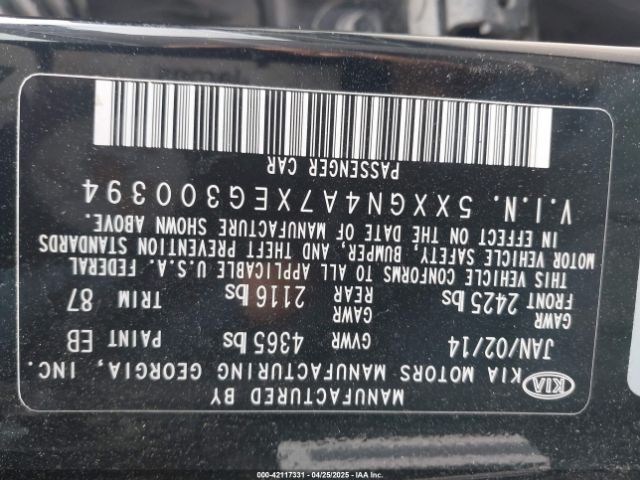 5XXGN4A7XEG300394 KIA OPTIMA EX