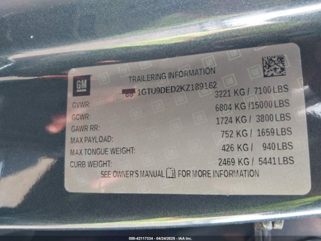 1GTU9DED2KZ189162 GMC Sierra 1500 Slt