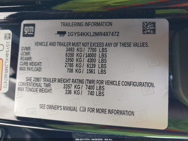 1GYS4KKL2MR487472 Cadillac l87