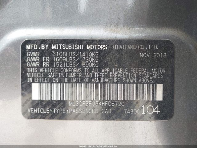 2019 MITSUBISHI MIRAGE G4 ML32F3FJ5KHF06720 Photo 8