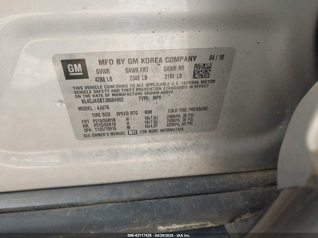 Продажа на аукционе авто 2018 Buick Encore Preferred, vin: KL4CJASB7JB684902, номер лота: 42117426