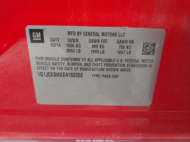 1G1JC6SHXE4182350 Chevrolet Sonic Lt Auto