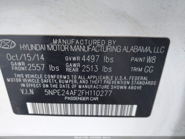 5NPE24AF2FH110277 Hyundai dohc gdi theta-ii