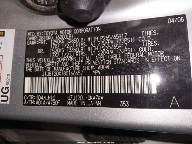 2008 LEXUS GX 470 JTJBT20X180166657 Photo 8