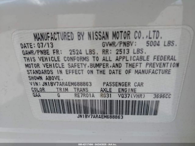 JN1BV7AR4EM688863 Infiniti Q50 Premium