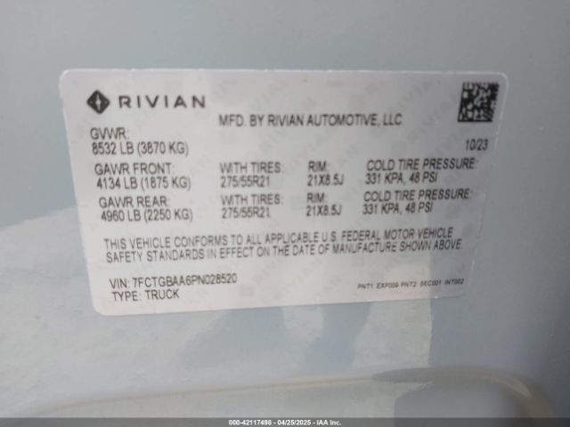 2023 RIVIAN R1T 7FCTGBAA6PN028520 Photo 8