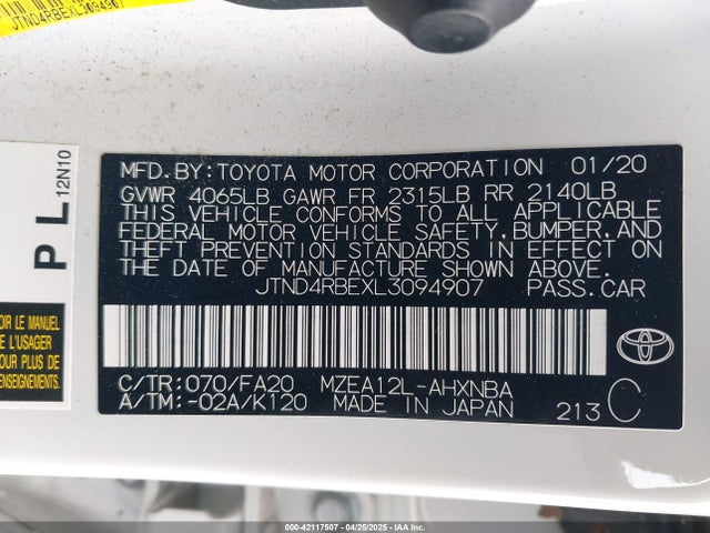 JTND4RBEXL3094907 Toyota COROLLA SE