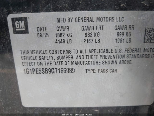 1G1PE5SB9G7166989 Chevrolet luv - vvt, alum, e85 max