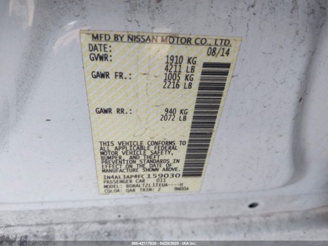 1N4AL3AP4FC159030 Nissan Altima 2.5 Sl