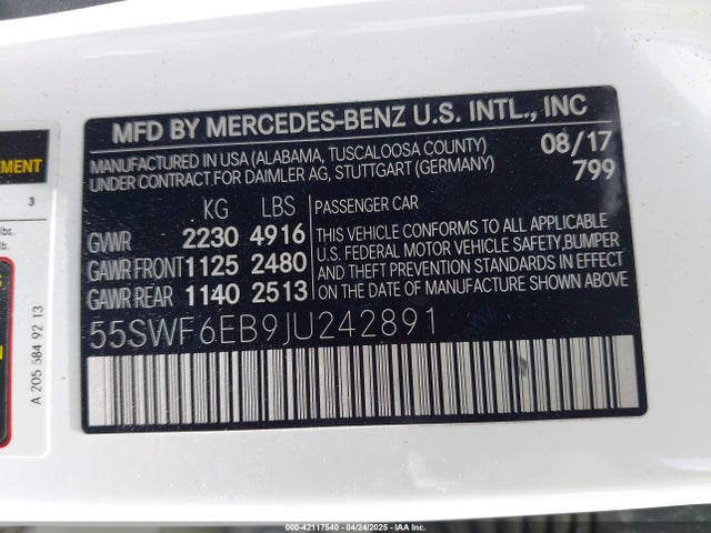 55SWF6EB9JU242891 Mercedes-Benz Amg C 43 4matic