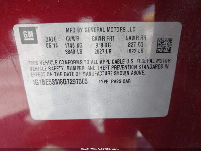1G1BE5SM8G7297505 Chevrolet Cruze Lt Auto