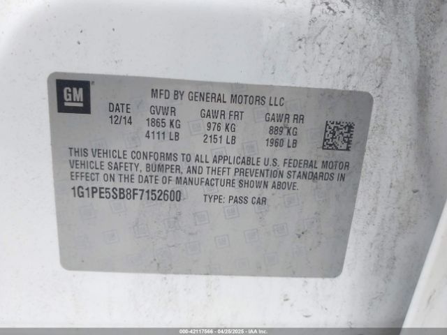 1G1PE5SB8F7152600 Chevrolet Cruze 2lt Auto
