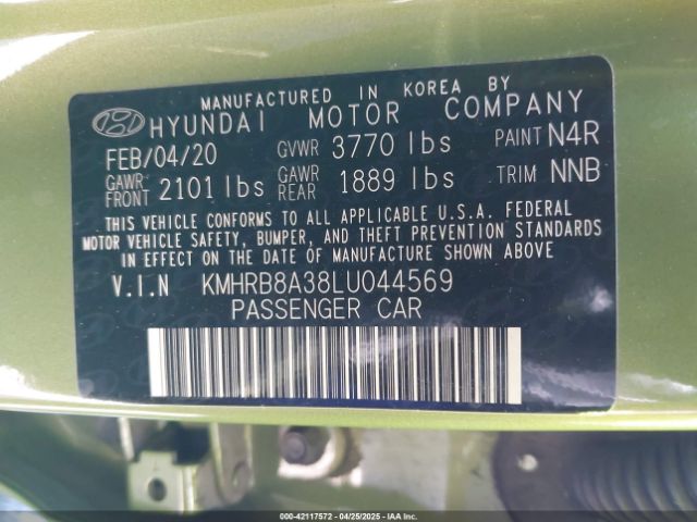 KMHRB8A38LU044569 Hyundai Venue Se