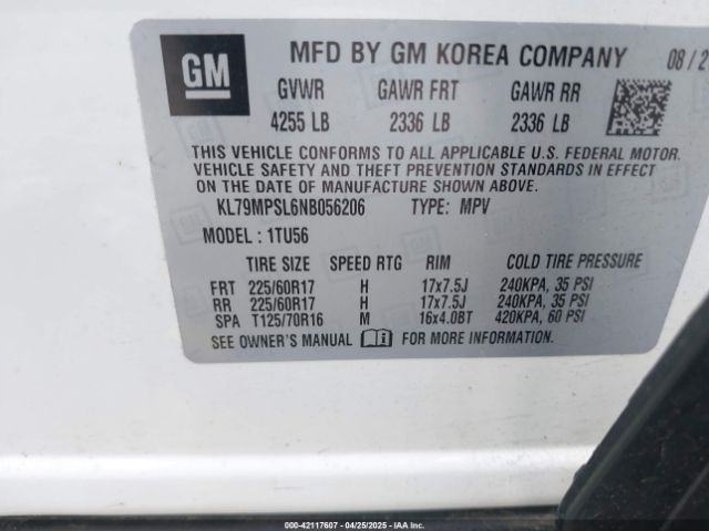 KL79MPSL6NB056206 Chevrolet Trailblazer Fwd Lt