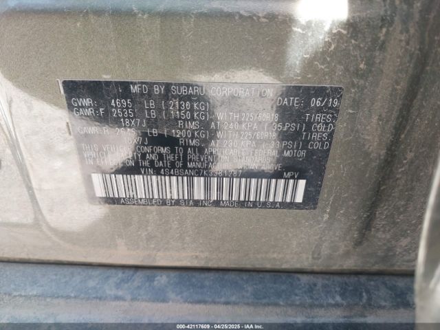 2019 SUBARU OUTBACK 4S4BSANC7K3381287 Photo 8