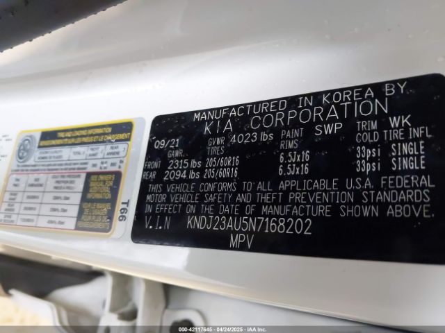 KNDJ23AU5N7168202 KIA SOUL LX