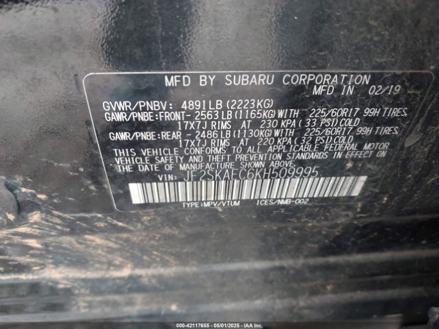 JF2SKAEC6KH509995 Subaru Forester Premium