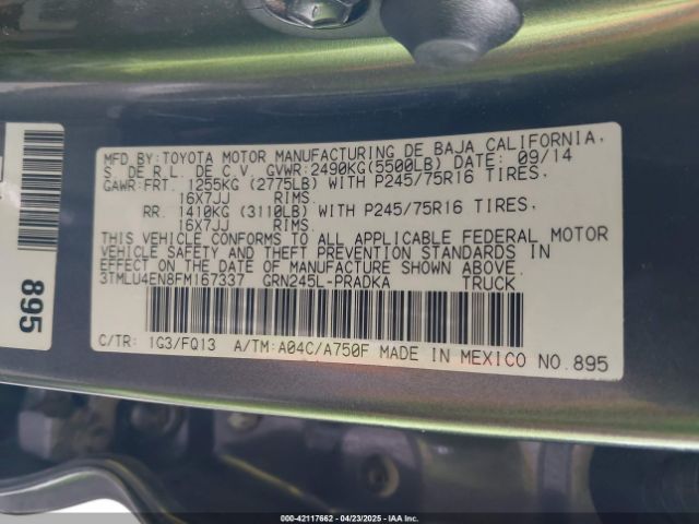 3TMLU4EN8FM167337 Toyota Tacoma Base V6