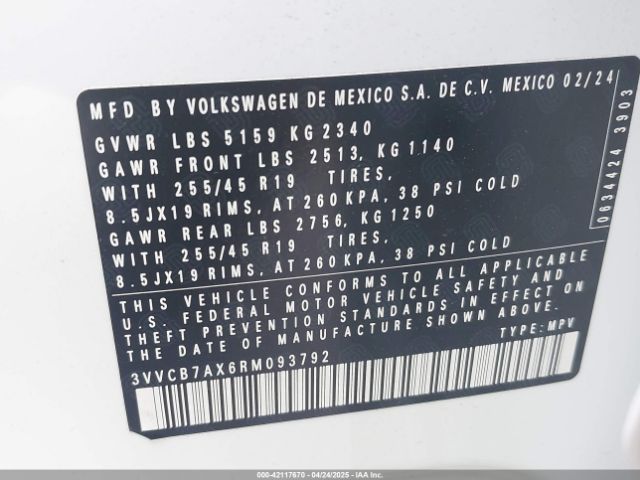 3VVCB7AX6RM093792 Volkswagen Tiguan 2.0t Se R-line Black