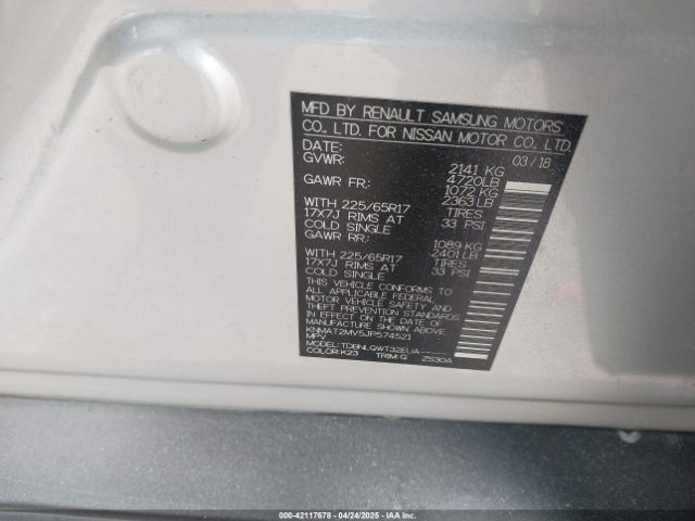 KNMAT2MV5JP574521 Nissan ROGUE SV