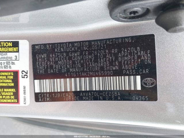 4T1G11AK2MU465990 Toyota CAMRY SE