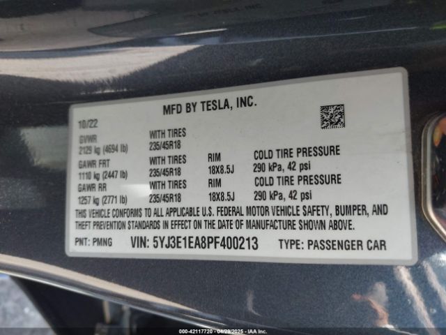 2023 TESLA MODEL 3 5YJ3E1EA8PF400213 Photo 8