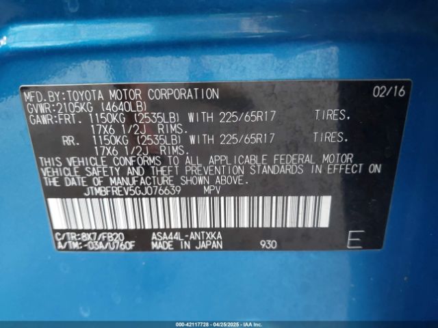 JTMBFREV5GJ076639 Toyota RAV4 LE