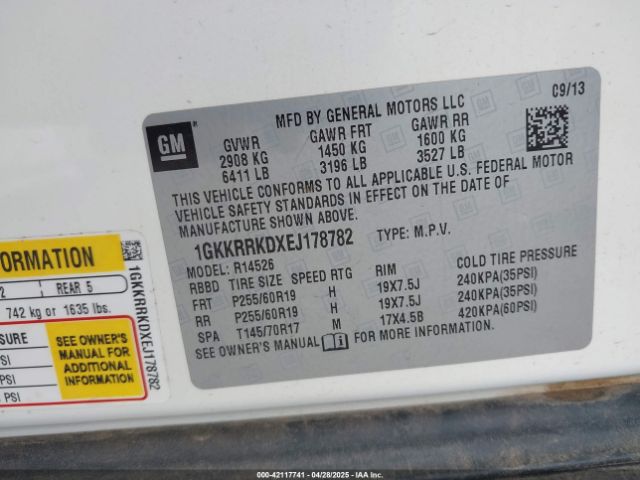 1GKKRRKDXEJ178782 GMC Acadia Slt-1