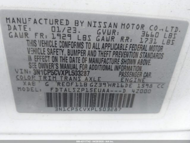 3N1CP5CVXPL503287 Nissan KICKS SV