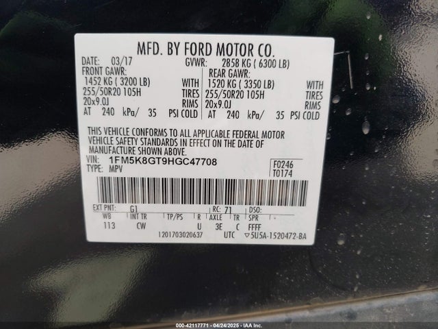 1FM5K8GT9HGC47708 Ford 3.5l gtdi
