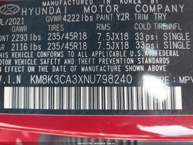 2022 HYUNDAI KONA KM8K3CA3XNU798240 Photo 8