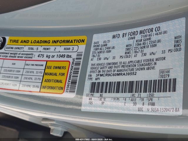3FMCR9C60MRA39552 Ford Bronco Sport Outer Banks