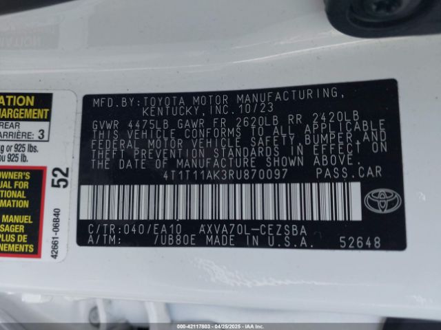 4T1T11AK3RU870097 Toyota CAMRY SE