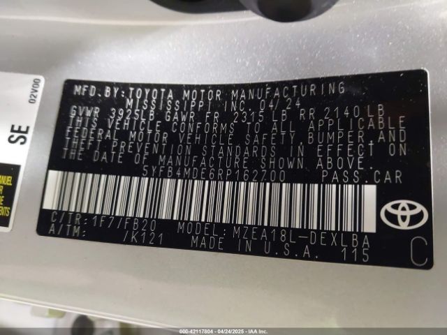 5YFB4MDE6RP162700 Toyota COROLLA LE