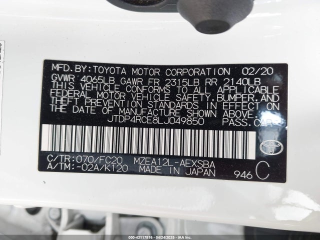 JTDP4RCE8LJ049850 Toyota COROLLA SE