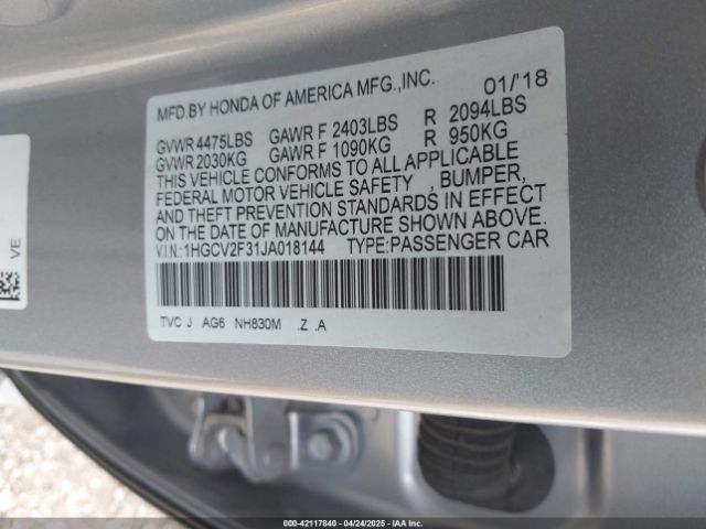 1HGCV2F31JA018144 Honda Accord Sport 2.0t