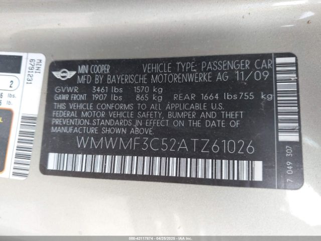 2010 MINI COOPER WMWMF3C52ATZ61026 Photo 8