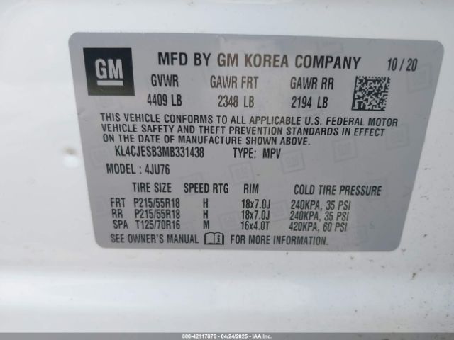 KL4CJESB3MB331438 Buick Encore Awd Preferred