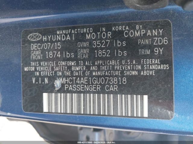 KMHCT4AE1GU073818 Hyundai ACCENT SE