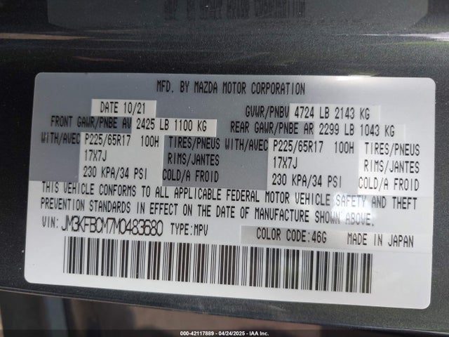 JM3KFBCM7M0483680 Mazda Cx-5 Touring