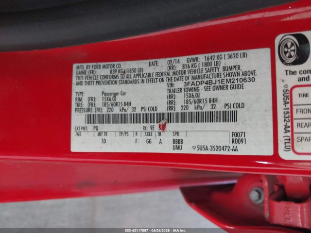 3FADP4BJ1EM210630 Ford FIESTA SE