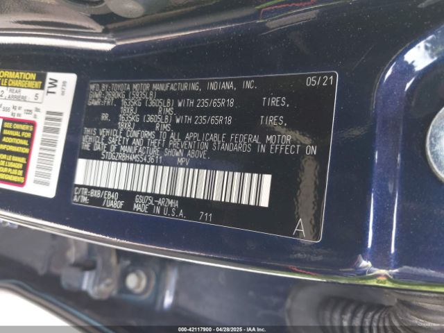 5TDGZRBH4MS543611 Toyota 2gr-fks