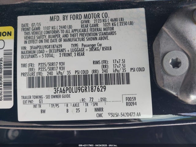 Ford Fusion Hybrid Se 2016 3FA6P0LU9GR187629 Image 9