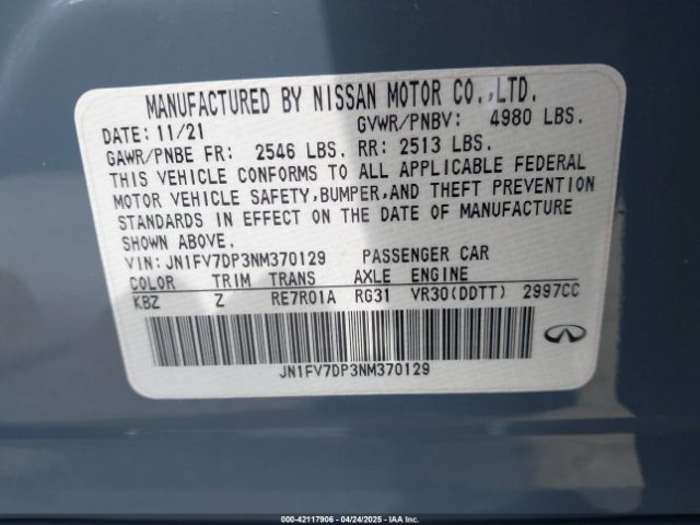 JN1FV7DP3NM370129 Infiniti Q50 Red Sport 400
