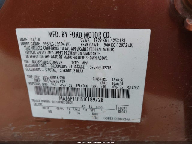 MAJ6P1UL8JC189728 Ford Ecosport Se